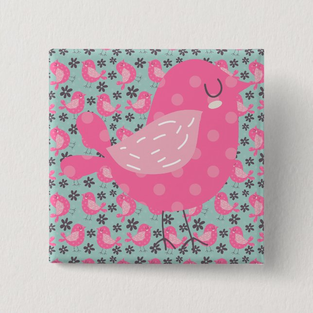 Polka Dot Birds and Flowers Button (Front)