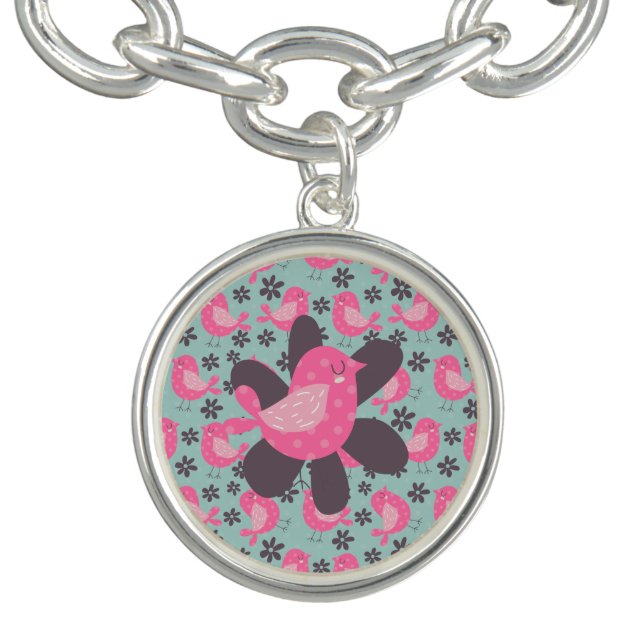 Polka Dot Birds and Flowers Charm Bracelet (Design)