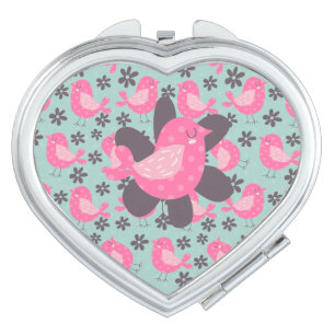 Polka Dot Birds and Flowers Compact Mirror