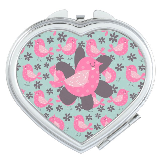 Polka Dot Birds and Flowers Compact Mirror (Front)