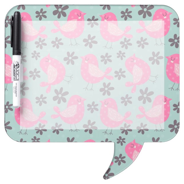 Polka Dot Birds and Flowers Dry Erase Board (Front)