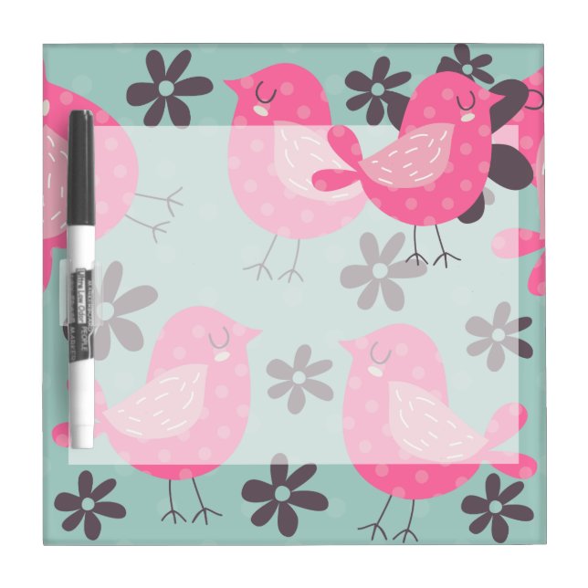 Polka Dot Birds and Flowers Dry-Erase Board (Front)