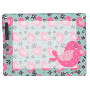 Polka Dot Birds and Flowers Dry Erase Board With Keychain Holder