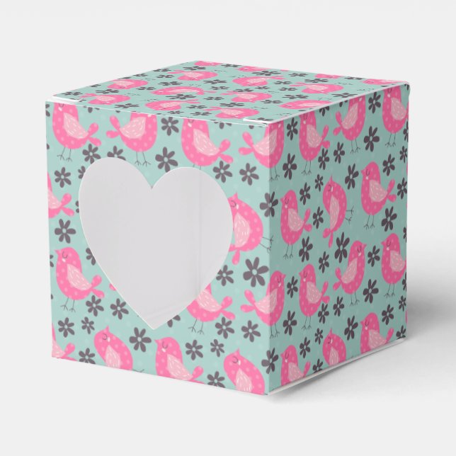 Polka Dot Birds and Flowers Favor Boxes (Front Side)