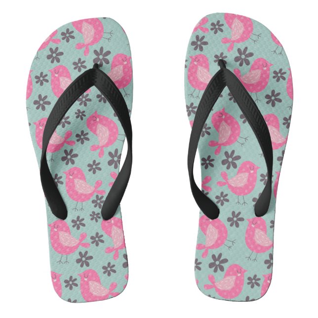 Polka Dot Birds and Flowers Flip Flops (Footbed)