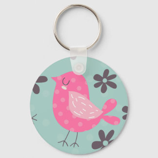 Polka Dot Birds and Flowers Keychain