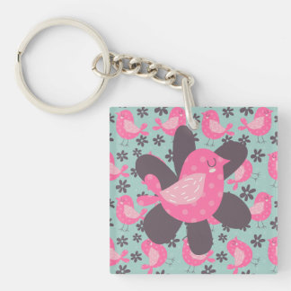 Polka Dot Birds and Flowers Keychain