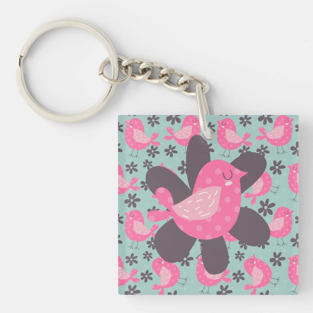 Polka Dot Birds and Flowers Keychain (Front)