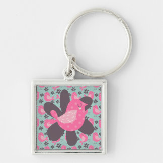 Polka Dot Birds and Flowers Keychain