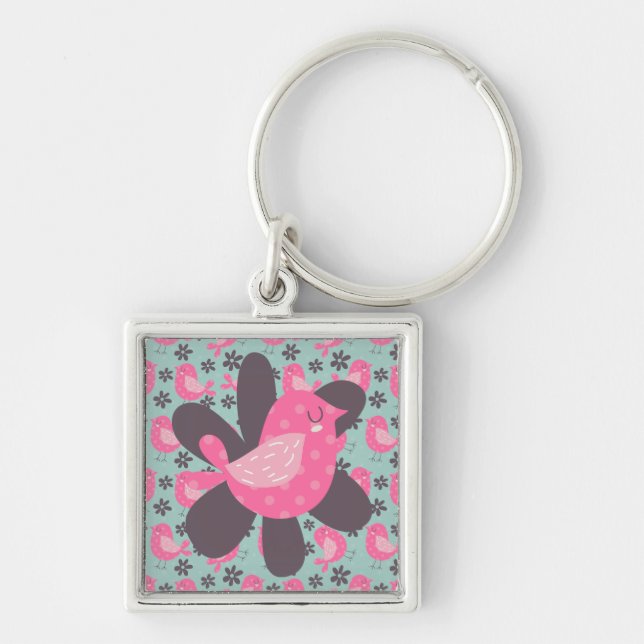 Polka Dot Birds and Flowers Keychain (Front)