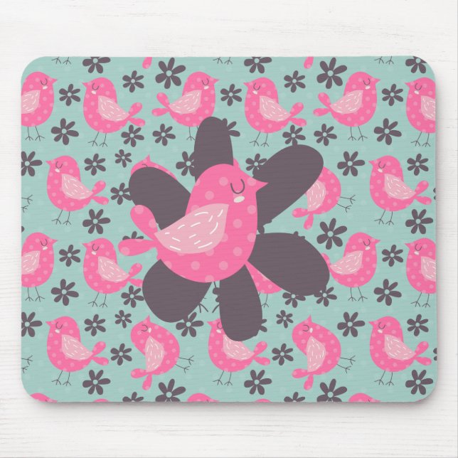 Polka Dot Birds and Flowers Mouse Pad (Front)