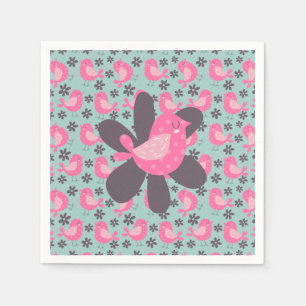Polka Dot Birds and Flowers Paper Napkins