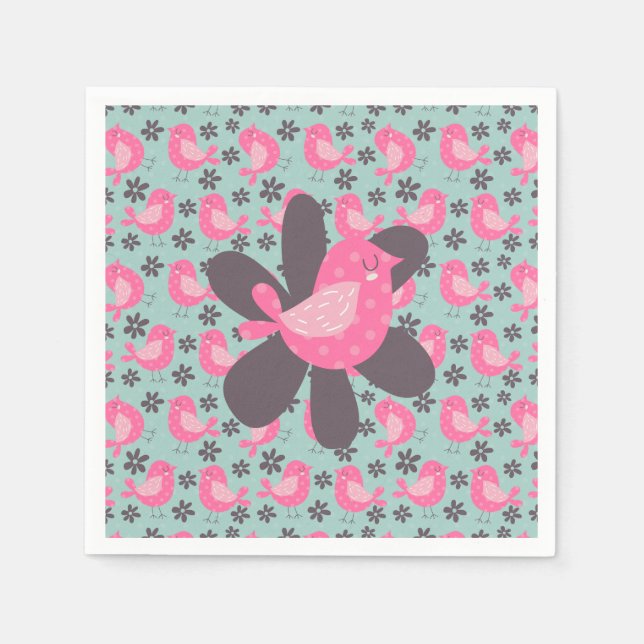 Polka Dot Birds and Flowers Paper Napkins (Front)