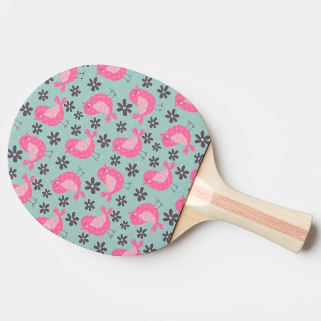 Polka Dot Birds and Flowers Ping-Pong Paddle (Side)