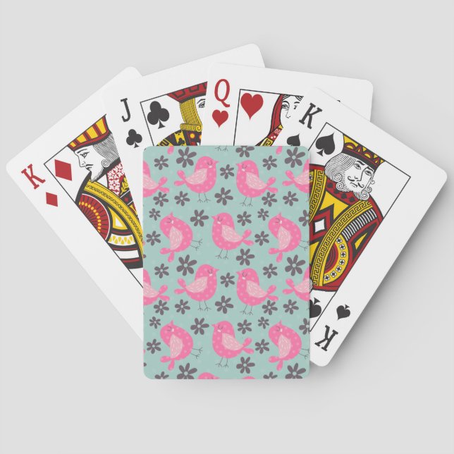 Polka Dot Birds and Flowers Poker Cards (Back)