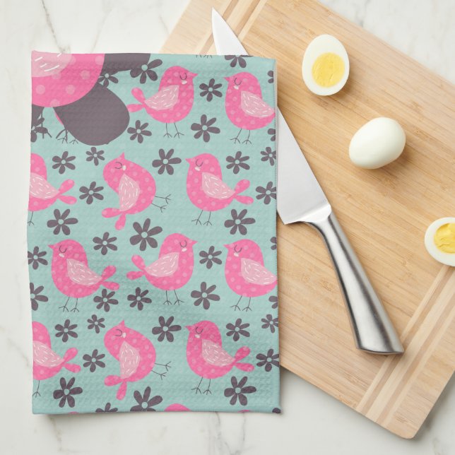 Polka Dot Birds and Flowers Towel (Quarter Fold)