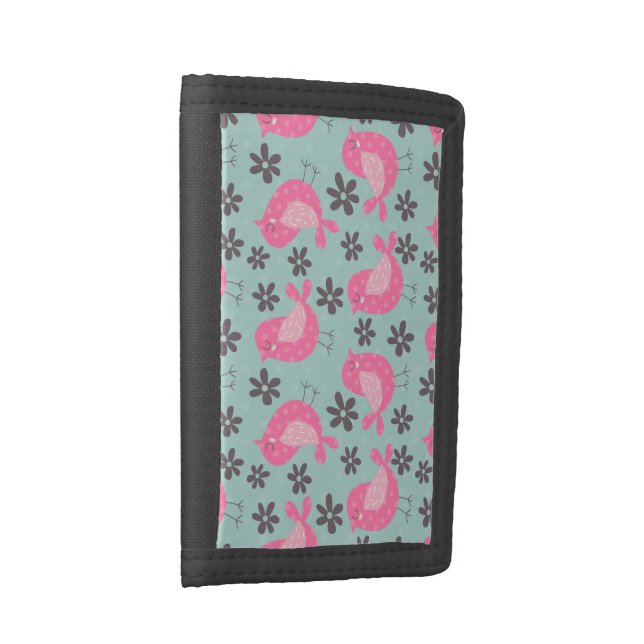 Polka Dot Birds and Flowers Trifold Wallet (Side)