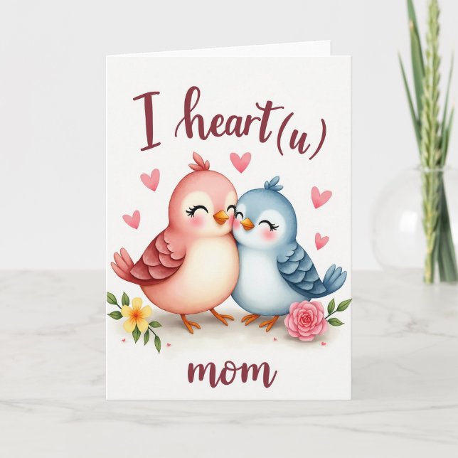 Polka Dot Birds Loving Embrace Card (Front)