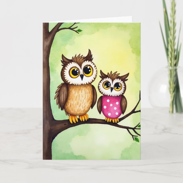 Polka Dot Birds On Branch Card (Front)