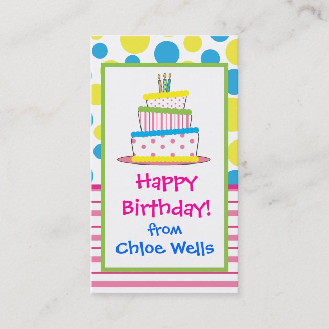 Polka Dot Birthday Cake Gift Calling Cards (Front)