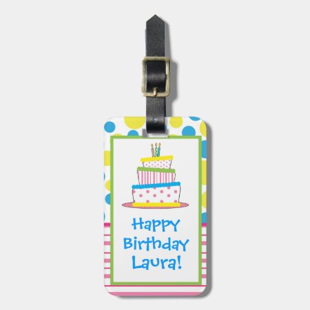 Polka Dot Birthday Cake Luggage Tag