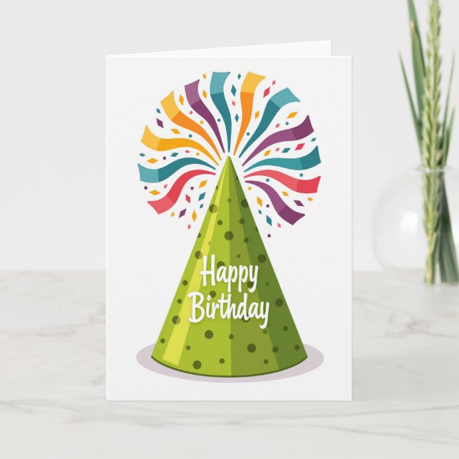 Polka Dot Birthday Hat Card (Front)