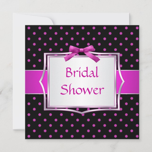 Polka dot black and pink Bridal Shower Invitation (Front)