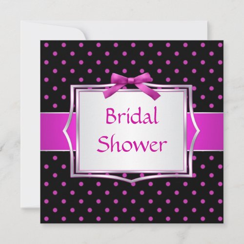 Polka dot black and pink Bridal Shower Invitation