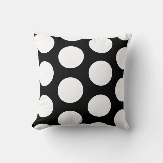 Polka Dot Black and White large   pattern Throw Pillow (Front)