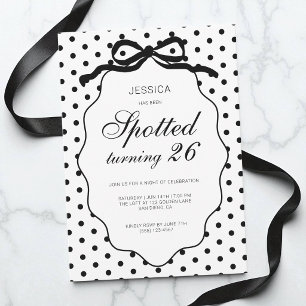 Polka Dot Black Bow Spotted Turning Birthday Party Invitation