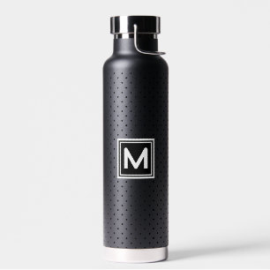 Polka Dot Black on Black White Monogram Thor Water Bottle