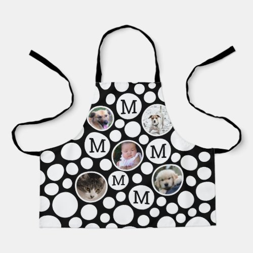 Polka Dot Black White 5 Photo Unisex Custom Apron