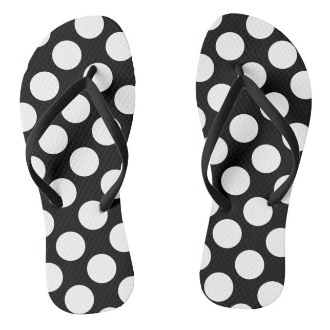 Polka Dot (Black & White) Any Size Customizable Flip Flops (Footbed)