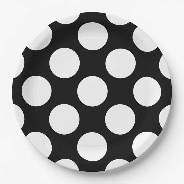 Polka Dot (Black & White) Any Size Customizable Paper Plates (Front)