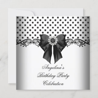 Polka Dot Black White Birthday Party Invitation