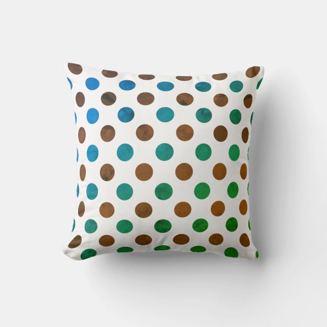 Polka Dot Blue and Green Throw Pillow (Front)