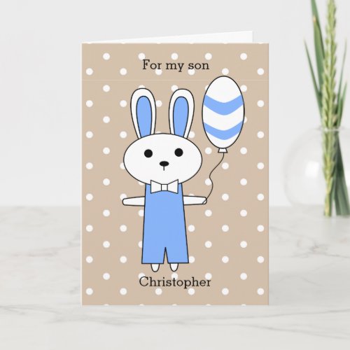 Polka Dot Blue Bunny Easter Holiday Card