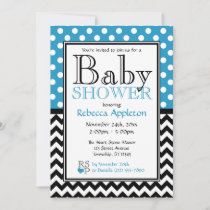 Polka Dot Blue & Chevron Baby Shower Invitation