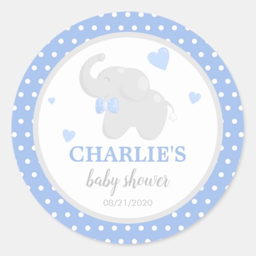 Polka Dot Blue Elephant Baby Shower Boy Sticker