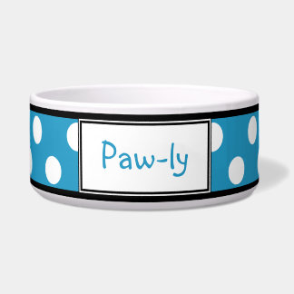 Polka Dot Blue Personalized Dog Bowl