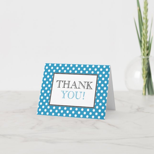 Polka Dot Blue & White Thank You Card (Front)