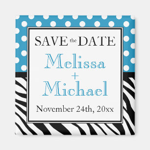 Polka Dot Blue Zebra Print Save the Date Magnet