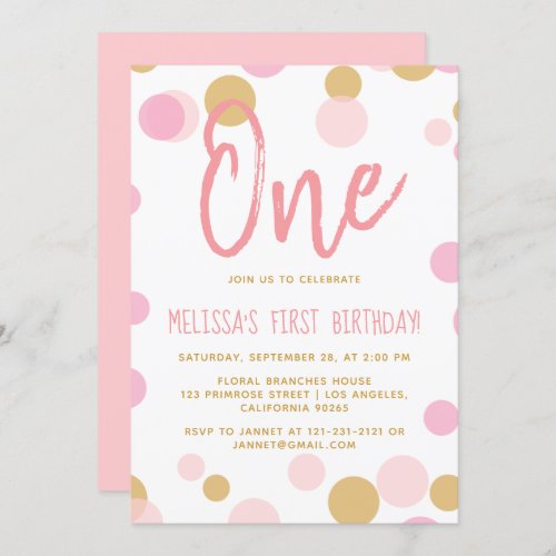 Polka Dot Blush Pink Confetti Sprinkle Birthday Invitation