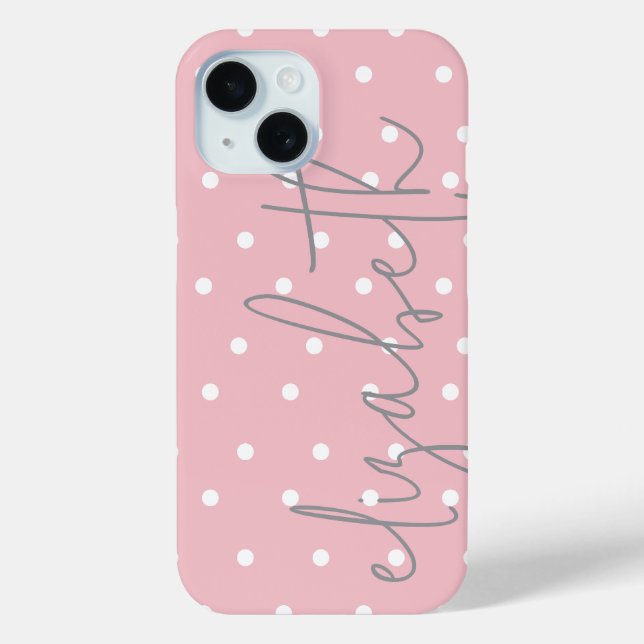 Polka Dot blush pink & gray name  iPhone Case (Back)
