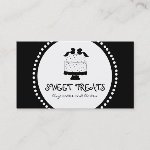 Customizable Polka Dot Bow Cake Bakery Business Cards