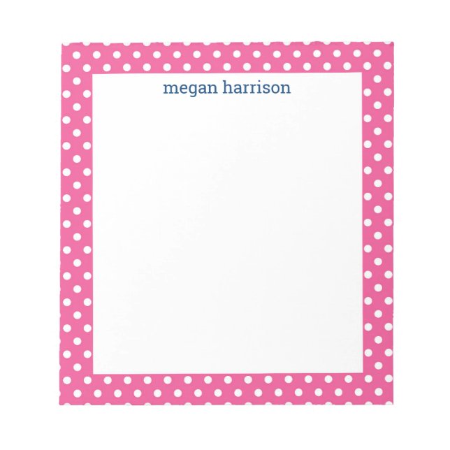 Polka Dot Bright Pink Personalized Notepad (Front)