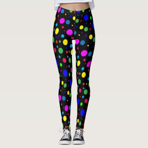 Polka Dot Bubble Balloons Abstract Black Leggings