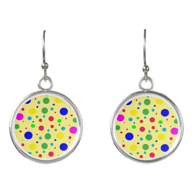 Polka Dot Bubble Balloons on Yellow Drop Earrings (Front)