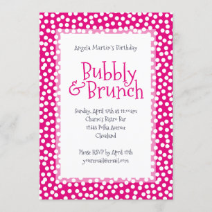Polka Dot Bubbly and Brunch Hot Pink Invitation