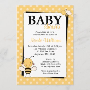 Polka Dot Bumble Bee Baby Shower Invitations by WhimsicalPrintStudio at Zazzle